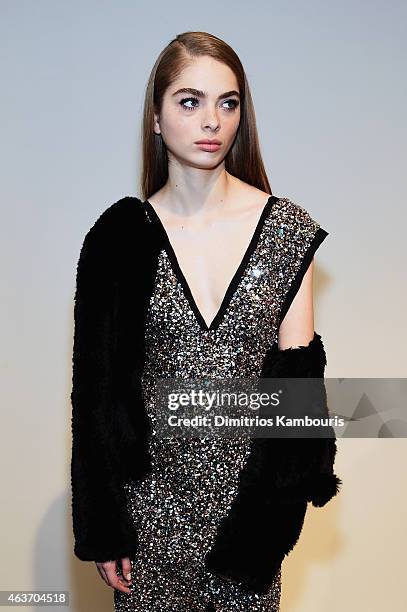 Model poses at the Rachel Zoe presentation during Mercedes-Benz Fashion Week Fall 2015 at Affirmation Arts on February 17, 2015 in New York City.