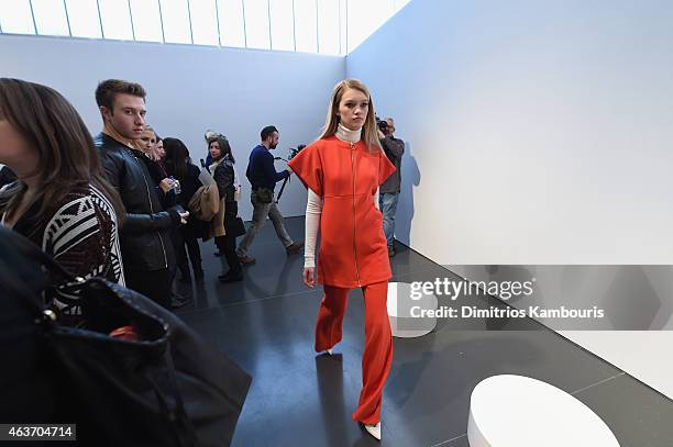 Model poses at the Rachel Zoe presentation during Mercedes-Benz Fashion Week Fall 2015 at Affirmation Arts on February 17, 2015 in New York City.