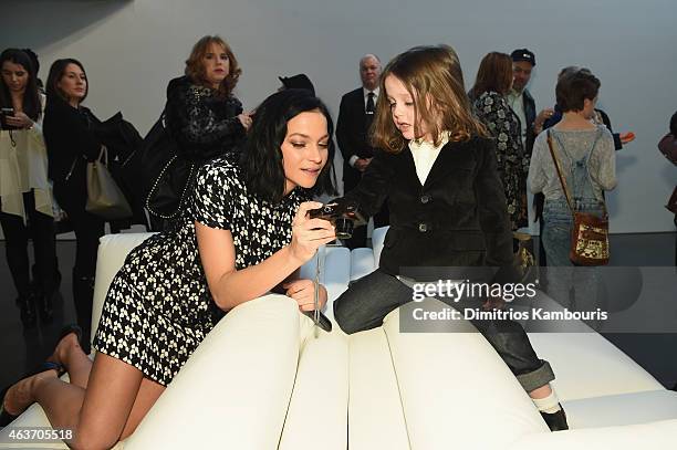 Leigh Lezark and Rachel Zoe's son Skyler Berman attend the Rachel Zoe presentation during Mercedes-Benz Fashion Week Fall 2015 at Affirmation Arts on...