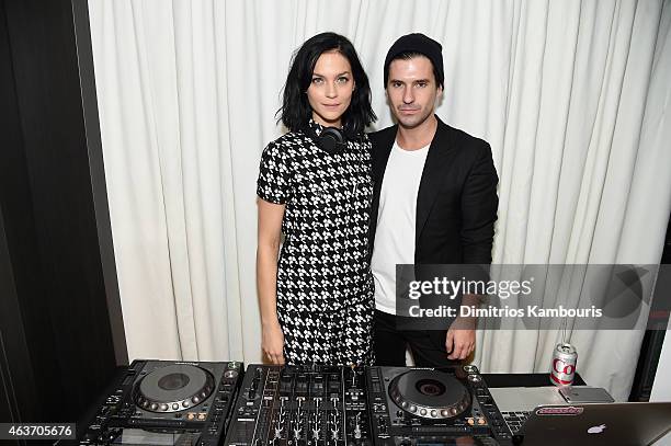 DJs Leigh Lezark and Geordon Nicol of The Misshapes pose at the Rachel Zoe presentation during Mercedes-Benz Fashion Week Fall 2015 at Affirmation...