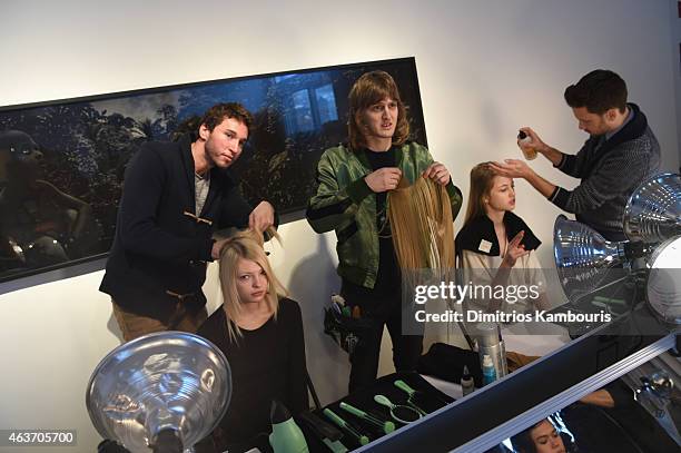 Models pose at the Rachel Zoe presentation during Mercedes-Benz Fashion Week Fall 2015 at Affirmation Arts on February 17, 2015 in New York City.