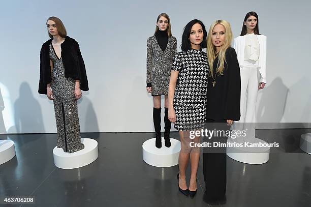 Leigh Lezark and designer Rachel Zoe pose at the Rachel Zoe presentation during Mercedes-Benz Fashion Week Fall 2015 at Affirmation Arts on February...