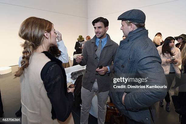 Johannes Huebl backstage at the Rachel Zoe presentation during Mercedes-Benz Fashion Week Fall 2015 at Affirmation Arts on February 17, 2015 in New...