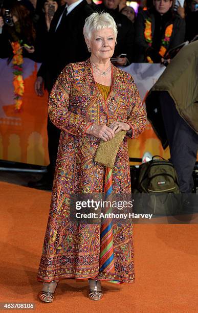 Dame Judi Dench attends The Royal Film Performance and World Premiere of "The Second Best Exotic Marigold Hotel" at Odeon Leicester Square on...