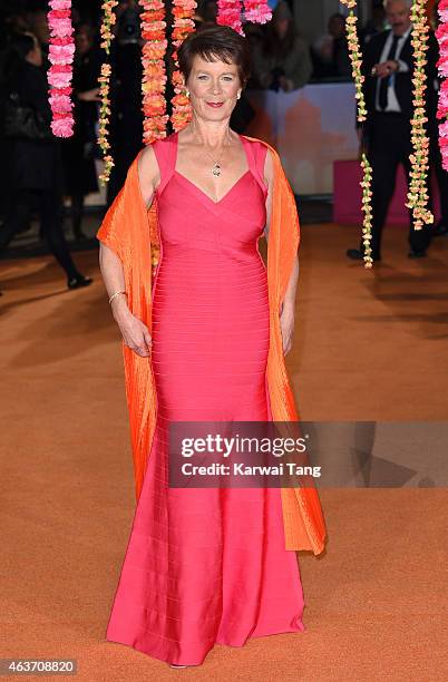 Celia Imrie attends The Royal Film Performance and World Premiere of "The Second Best Exotic Marigold Hotel" at Odeon Leicester Square on February...