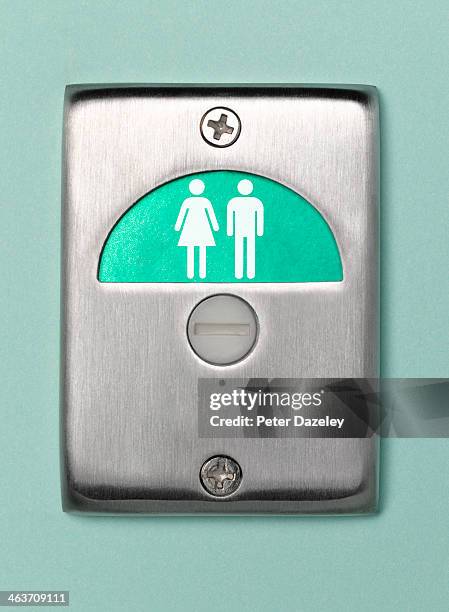 toilet door sign male and female vacant - toilet door stock-fotos und bilder