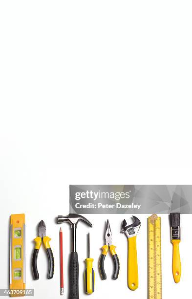 workman's tools with copy space - cacciavite foto e immagini stock