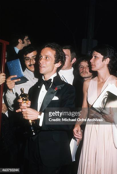 Actor Joel Grey and wife Jo Wilder at the party after the Academy Awards on March 27, 1973 in Los Angeles, California.