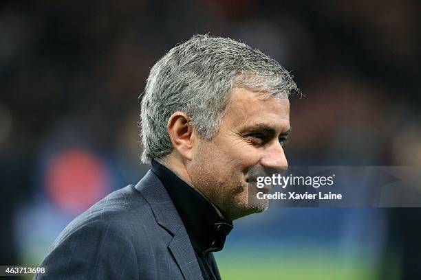 Head coach Jose Mourino of Chelsea FC during the UEFA Champions League Round of 16 between Paris Saint-Germain and Chelsea at Parc Des Princes on...