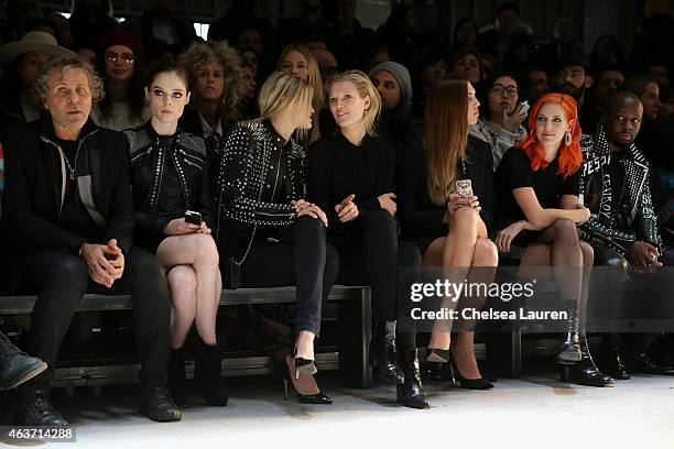 Renzo Rosso, Coco Rocha, Gigi Hadid, Toni Garrn, Amber Le Bon, Lizzy Plapinger and Wyclef Jean attend the Diesel Black Gold fashion show during...