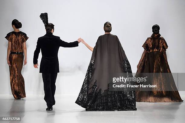 Models walk the runway at the Zang Toi fashion show during Mercedes-Benz Fashion Week Fall 2015 at The Salon at Lincoln Center on February 17, 2015...