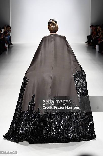 Model walks the runway at the Zang Toi fashion show during Mercedes-Benz Fashion Week Fall 2015 at The Salon at Lincoln Center on February 17, 2015...