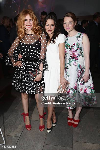 Palina Rojinski, Hannah Herzsprung and Karoline Herfurth attend the 'Traumfrauen' after premiere party on February 17, 2015 in Berlin, Germany.
