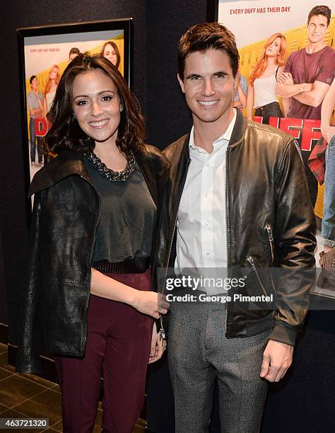 Actor Robbie Amell and fiancee Italia Ricci attend the Canadian Premiere of 'The Duff" at Cineplex Scotiabank Theatre on February 17, 2015 in...