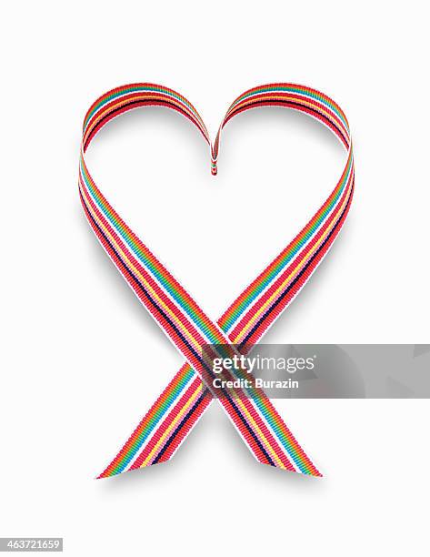 heart shaped red ribbon - rainbow ribbon stock pictures, royalty-free photos & images