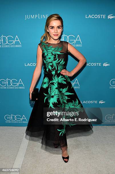 Actress Kiernan Shipka attends the 17th Costume Designers Guild Awards with presenting sponsor Lacoste at The Beverly Hilton Hotel on February 17,...