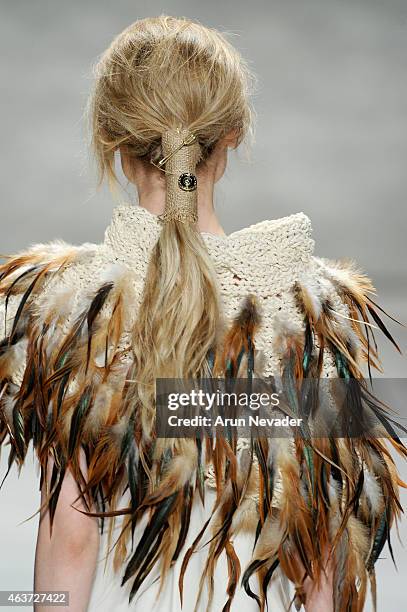Model walks the runway at the Lupe Gajardo fashion show during Mercedes-Benz Fashion Week Fall 2015 at The Pavilion at Lincoln Center on February 17,...