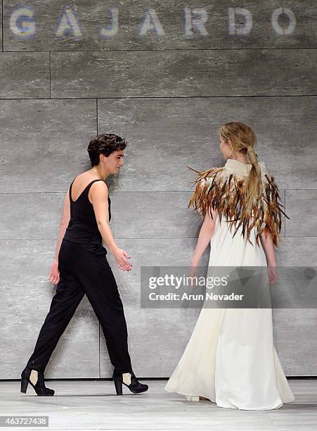 Designer Lupe Gajardo walks the runway at the Lupe Gajardo fashion show during Mercedes-Benz Fashion Week Fall 2015 at The Pavilion at Lincoln Center...