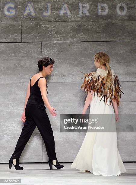 Designer Lupe Gajardo walks the runway at the Lupe Gajardo fashion show during Mercedes-Benz Fashion Week Fall 2015 at The Pavilion at Lincoln Center...