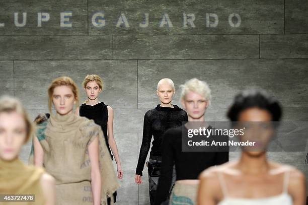 Models walk the runway at the Lupe Gajardo fashion show during Mercedes-Benz Fashion Week Fall 2015 at The Pavilion at Lincoln Center on February 17,...