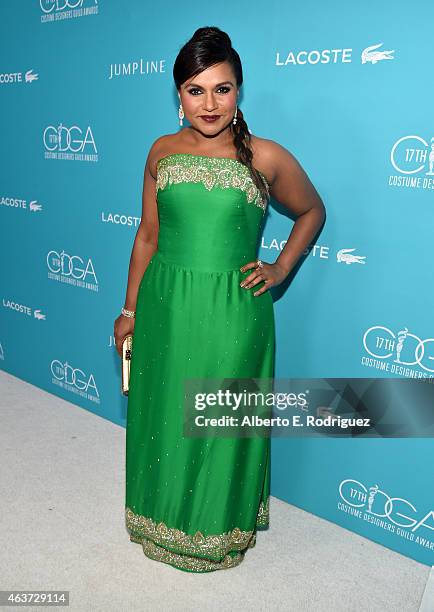 Actress Mindy Kaling attends the 17th Costume Designers Guild Awards with presenting sponsor Lacoste at The Beverly Hilton Hotel on February 17, 2015...