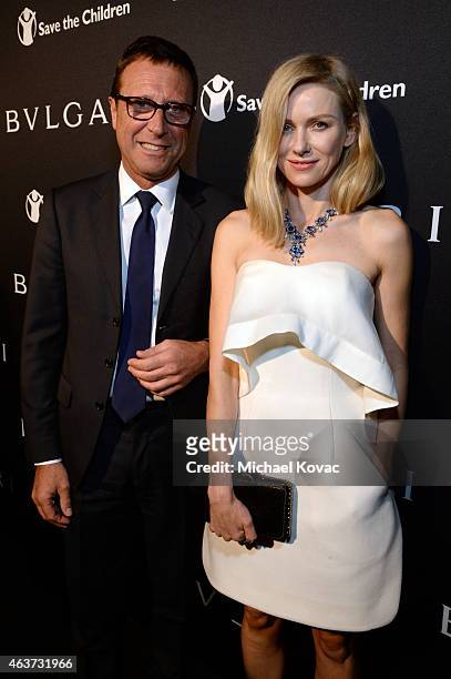 Bulgari President Alberto Festa and actress Naomi Watts attend BVLGARI and Save The Children STOP. THINK. GIVE. Pre-Oscar Event at Spago on February...