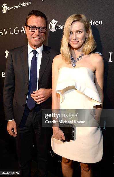 Bulgari President Alberto Festa and actress Naomi Watts attend BVLGARI and Save The Children STOP. THINK. GIVE. Pre-Oscar Event at Spago on February...