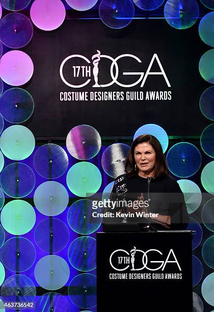 Costume designer Colleen Atwood accepts the Excellence in Fantasy Film award for "Into the Woods" onstage during 17th Costume Designers Guild Awards...