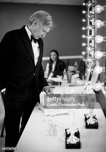 Actor Harrison Ford attends the 17th Costume Designers Guild Awards with presenting sponsor Lacoste at The Beverly Hilton Hotel on February 17, 2015...