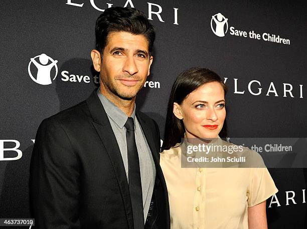 Actors Raza Jaffrey and Lara Pulver attend BVLGARI and Save The Children STOP. THINK. GIVE. Pre-Oscar Event at Spago on February 17, 2015 in Beverly...