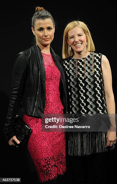 Actress Bridget Moynahan and Designer Lela Rose backstage at the Lela Rose fashion show during Mercedes-Benz Fashion Week Fall 2015 at The Pavilion...