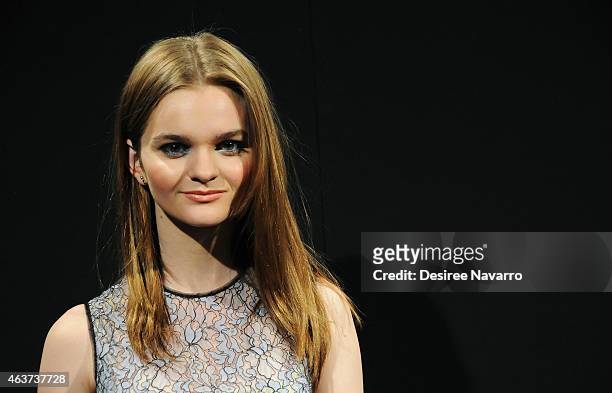 Actress Kerris Dorsey poses backstage at the Lela Rose fashion show during Mercedes-Benz Fashion Week Fall 2015 at The Pavilion at Lincoln Center on...