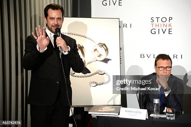 Bulgari's Stephane Gerschel and Bulgari President Alberto Festa attend BVLGARI and Save The Children STOP. THINK. GIVE. Pre-Oscar Event at Spago on...