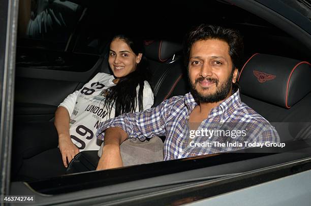 Riteish and Genelia Deshmukh going back home after watching a Tamil film in Mumbai.