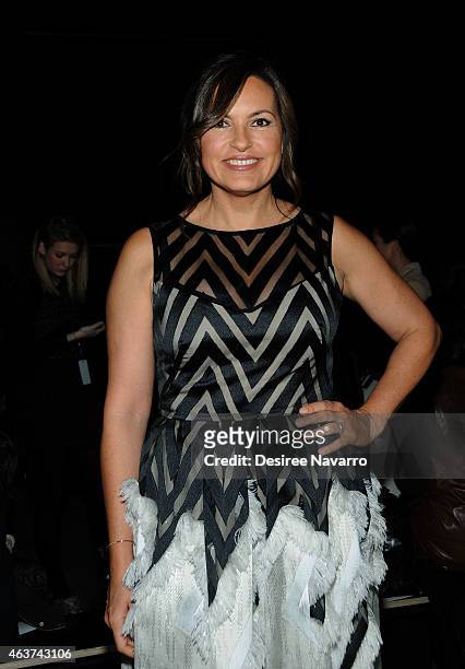 Actress Mariska Hargitay attends the Lela Rose fashion show during Mercedes-Benz Fashion Week Fall 2015 at The Pavilion at Lincoln Center on February...
