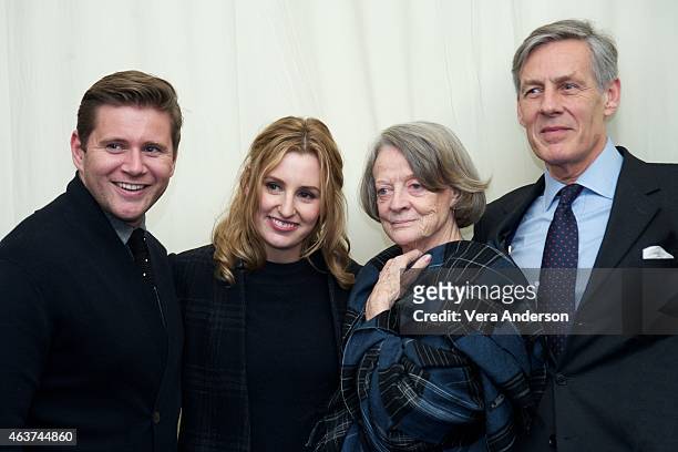 Allen Leech, Laura Carmichael, Maggie Smith and Douglas Reith on the "Downton Abbey" set at Highclere Castle on February 16, 2015 in Newbury, England.