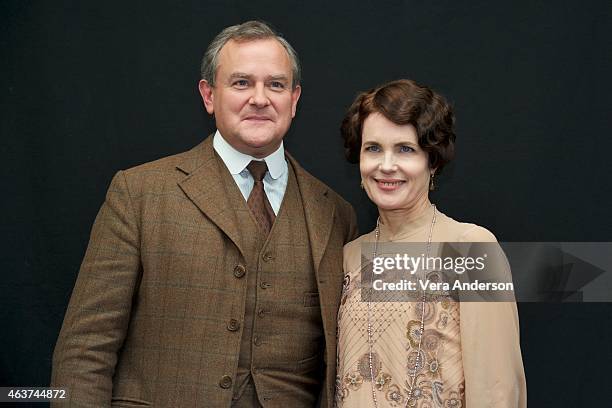 Hugh Bonneville and Elizabeth McGovern on the "Downton Abbey" set at Highclere Castle on February 16, 2015 in Newbury, England.