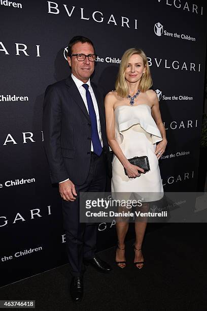 Alberto Festa and Naomi Watts attend BVLGARI And Save The Children STOP. THINK. GIVE. Pre-Oscar Event at Spago on February 17, 2015 in Beverly Hills,...
