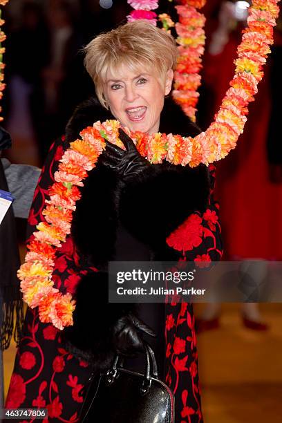 Gloria Hunniford attends The Royal Film Performance and World Premiere of "The Second Best Exotic Marigold Hotel" at Odeon Leicester Square on...