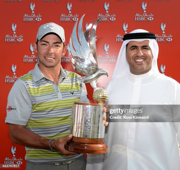 Pablo Larrazabal of Spain and HE Mubarak Al Muhairi Director General of Abu Dhabi Tourism and Culture Authority with the winners trophy after the...