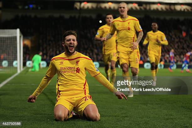 Adam Lallana of Liverpool celebrates scoring the winning goal during the FA Cup fifth round match between Crystal Palace and Liverpool at Selhurst...