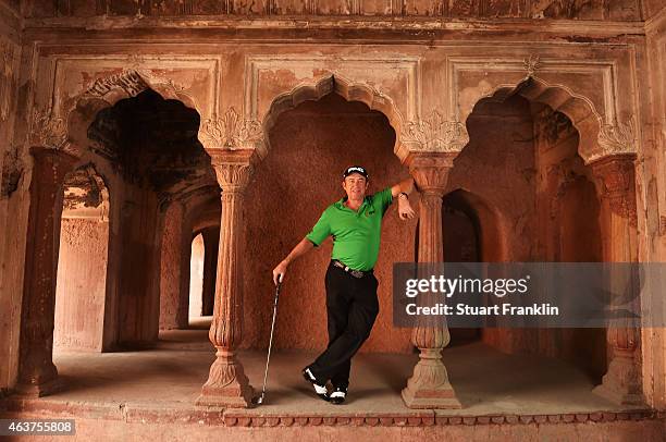 Miguel Angel Jimenez of Spain poses for a picture prior to the start of the Hero India Open Golf at Delhi Golf Club on February 18, 2015 in New...