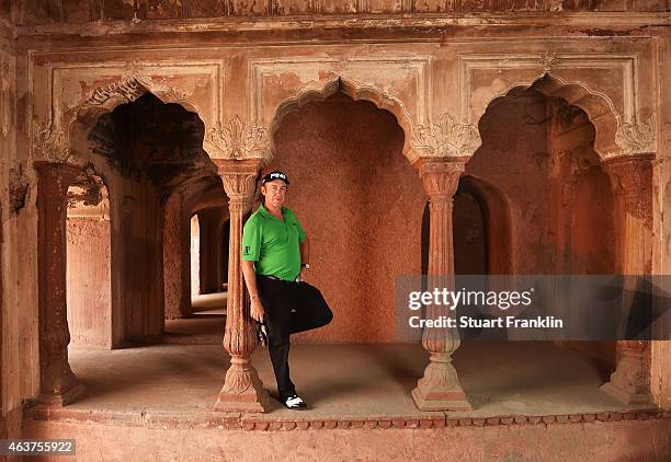 Miguel Angel Jimenez of Spain poses for a picture prior to the start of the Hero India Open Golf at Delhi Golf Club on February 18, 2015 in New...