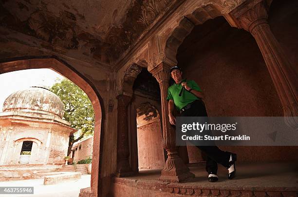 Miguel Angel Jimenez of Spain poses for a picture prior to the start of the Hero India Open Golf at Delhi Golf Club on February 18, 2015 in New...