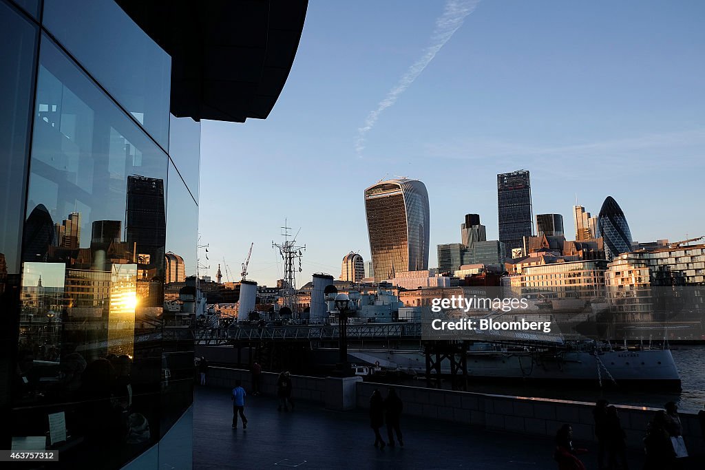 Skyscrapers In The City Of London As FTSE 100 Inches Toward Record