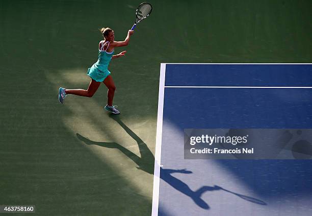 Karolina Pliskova of the Czech Republic in action in her match against Ana Ivanovic of Serbia during day four of the WTA Dubai Duty Free Tennis...