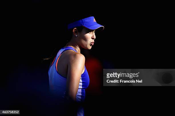 Ana Ivanovic of Serbia reacts to a point in her match against a Karolina Pliskova of the Czech Republic during day four of the WTA Dubai Duty Free...