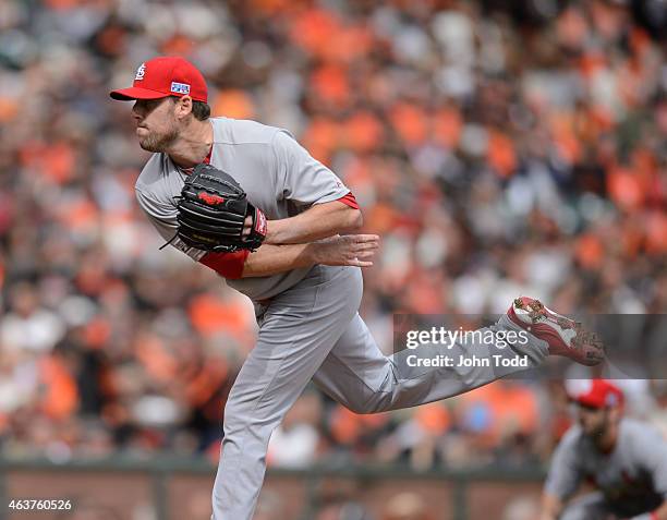John Lackey of the St. Louis Cardinals pitches during Game 3 of the NLCS against the San Francisco Giants at AT&T Park on Tuesday, October 14, 2014...