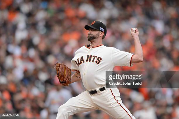 Jeremy Affeldt of the San Francisco Giants pitches during Game 3 of the NLCS against the St. Louis Cardinals at AT&T Park on Tuesday, October 14,...