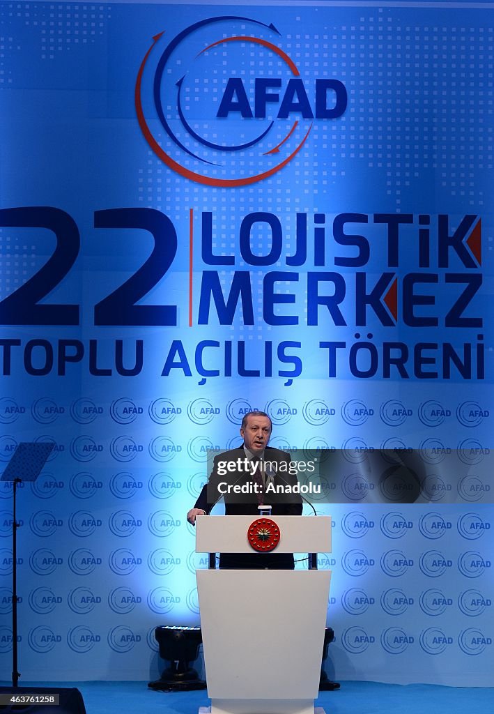 Turkish President Erdogan attends the opening ceremony of AFAD logistics centers